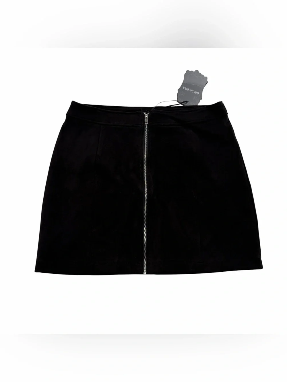 Bellivera Black Faux Suede Skirt XL Front Zip NWT